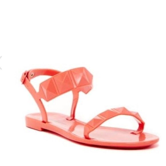 Rebecca Minkoff Jana Studded Jelly Ankle Strap Sandal Salmon Color Size 9.5/40 - Picture 1 of 13